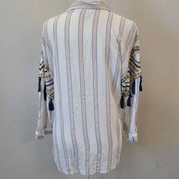 Shyanne White Top with Red/Blue Pinstripe Country Embroidered Tassels - Picture 8 of 15